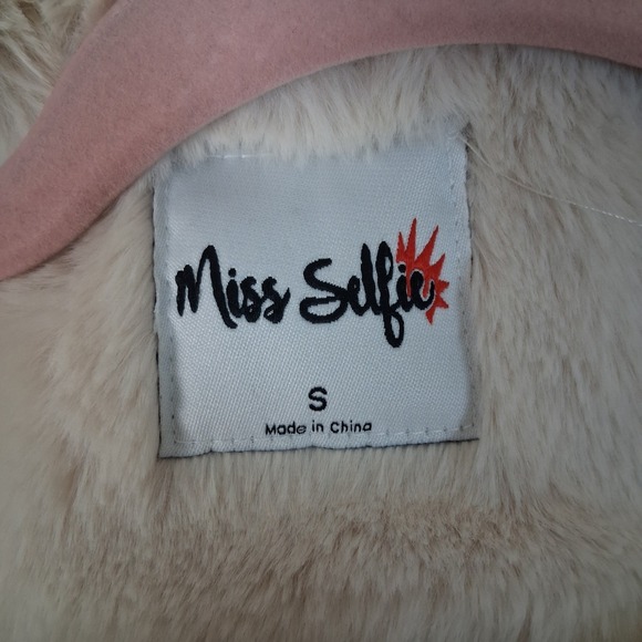 Y2K Miss Selfie Teddy Jacket Faux Fur Cream Zip Bomber Cozy Soft Girl Small - Picture 7 of 14